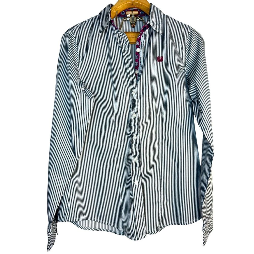 Cinch Women's Black And White Stripes Button-Down Shirt Size: L